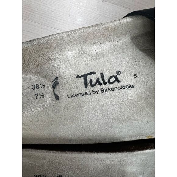 Tula By Birkenstock US 7.5 EU 38.5 Black Leather Strap Bed Sandals Comfort - Picture 9 of 11